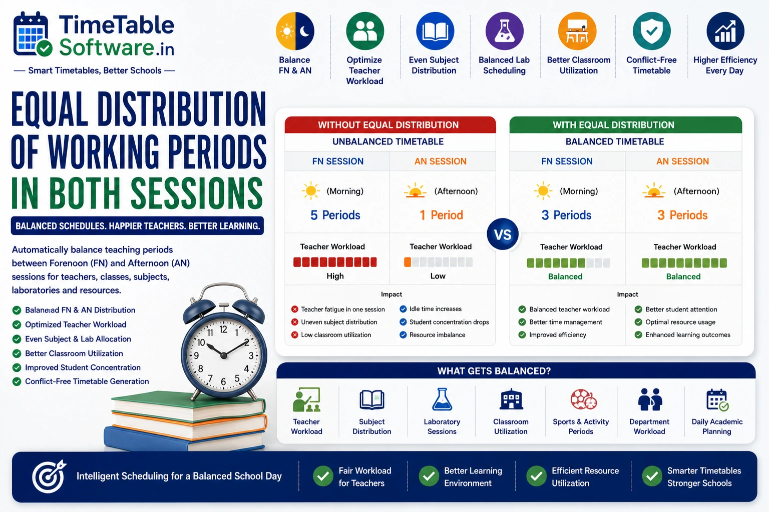 Equal Distribution of Working Periods | School Timetable Software