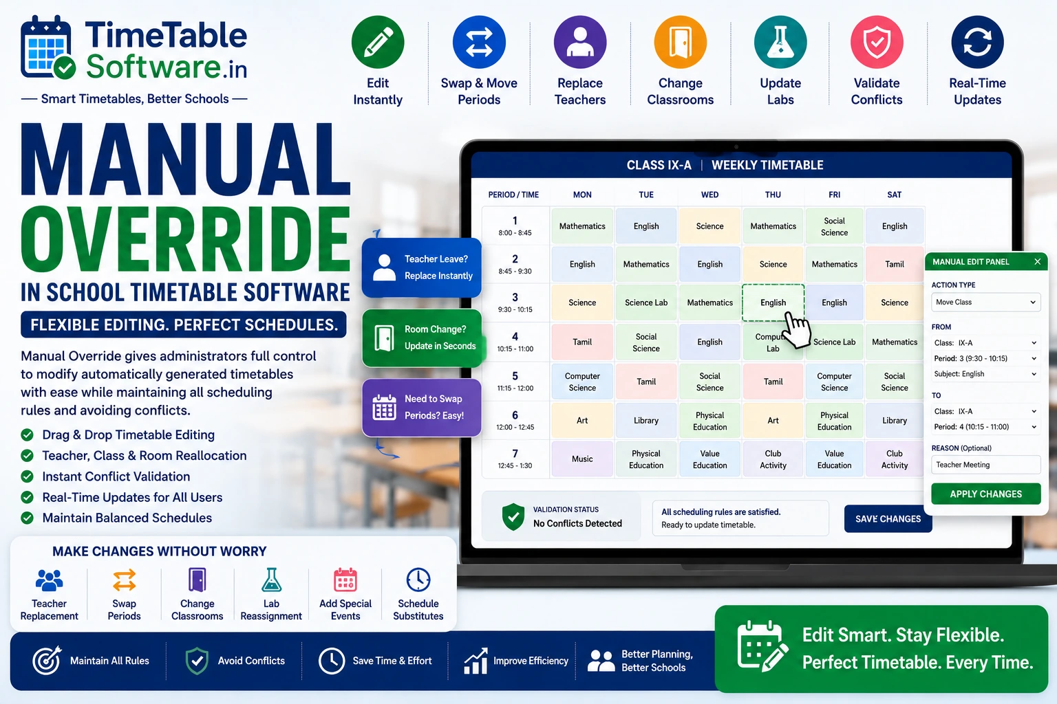 Manual Override in School Timetable Software | Flexible Timetable Management
