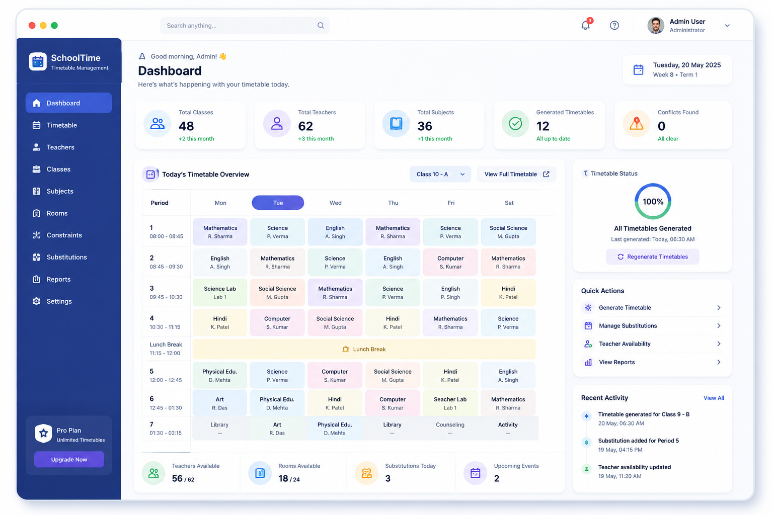 School Timetable Software Dashboard